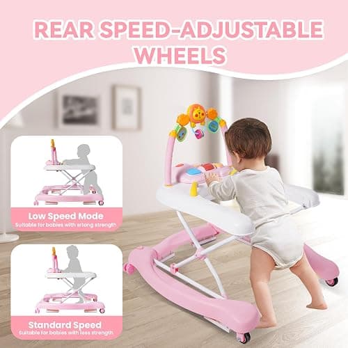 RefoereBabe 5 in 1 Foldable Baby Walker for Boys Girls Infant 6-12 Months | Walkers for Babies with Bouncer, Rocker, Feeding Tray, Music, Adjustable Heights & Wheels, Seat Activity Walker thumbnail 6