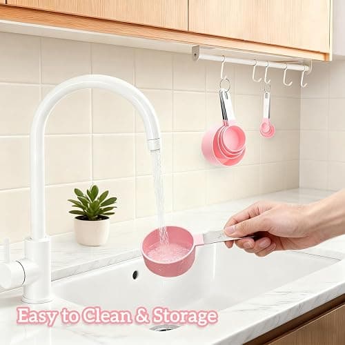 Measuring Cups and Spoons Set, 10 Pieces Stackable Measure Tools with Stainless Steel Handles, Kitchen Gadgets for Cooking & Baking (Pink) thumbnail 6