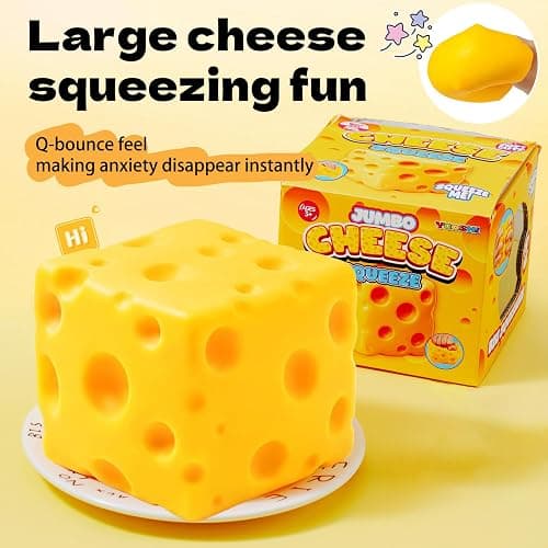 Yooshi Jumbo Cheese Squishy Toy, Giant Slow Rising Cheese Squishy for Kids & Adults, Soft Sensory Squeeze Fidget Toy for Stress Relief, Funny Office Desk Toy & Novelty Gift thumbnail 3