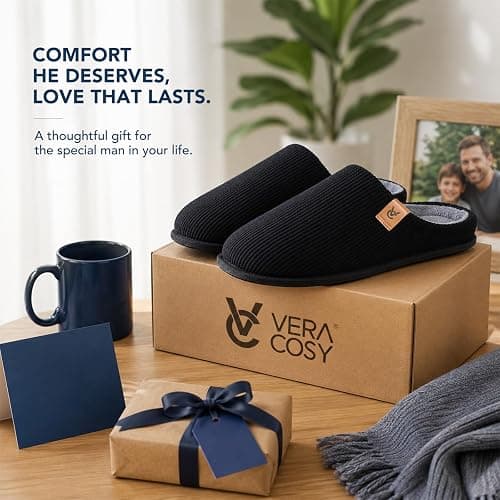 VeraCosy Men's Cozy Slip-on Slippers Corduroy Memory Foam Indoor House Shoes thumbnail 3