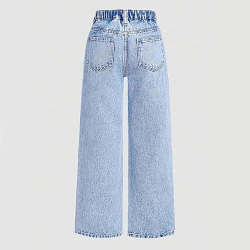 Baggy Jeans for Girls Trendy High Waisted Ripped Distressed Wide Leg Denim Pants Summer Trousers Y2K Streetwear 6-14Years thumbnail 3