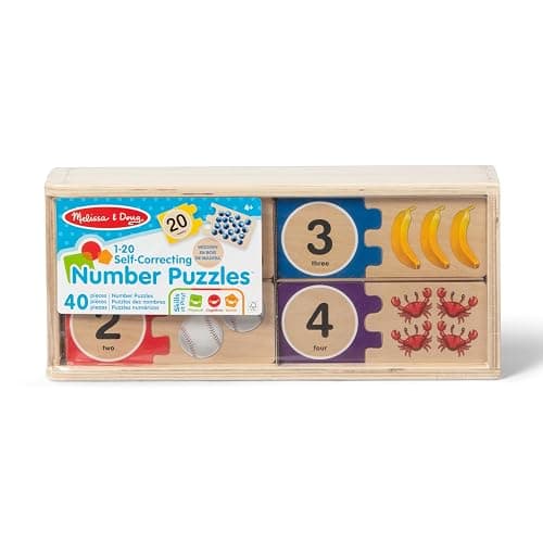 Melissa & Doug Self-Correcting Wooden Number Puzzles with Storage Box (40 pcs) thumbnail 3