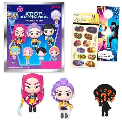 Netflix Kpop Demon Hunters Blind Bag Set – Bundle with Figural Bag Clip Feturing Huntrix and Saja Boys Plus Stickers, More | Kpop Demon Hunters Mystery Figure for Kids, Boys, Girls - Image 1