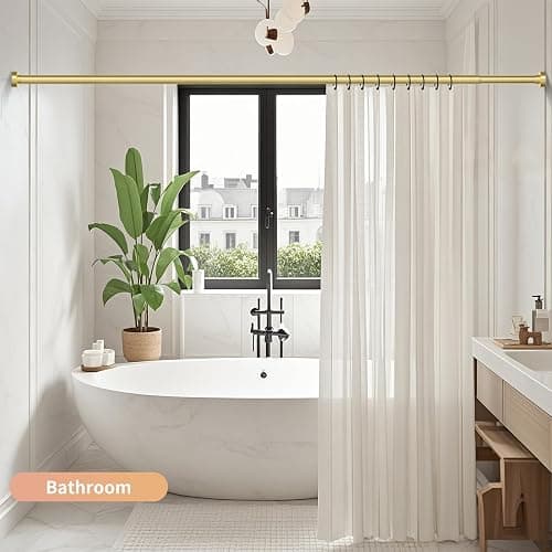Emlaoe Gold Shower Curtain Rod 34-66 Inches(2.8-5.5ft) Never Rust Adjustable Shower Rod Spring Tension Non Slip No Drilling Shower Rods for Bathroom Garland Window thumbnail 2