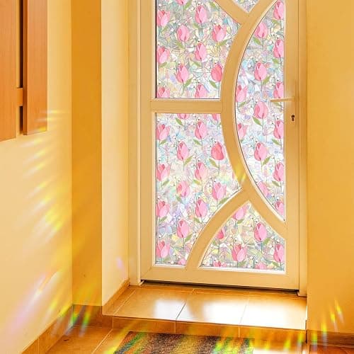 WBQMUNY Window Film,Rainbow Window Privacy Film,Tulip Vine Double Sided Static Glass Window Clings Stickers for Home Office Living Room Bathroom Glass Windows Door Decor17.7" x 43.3" thumbnail 5
