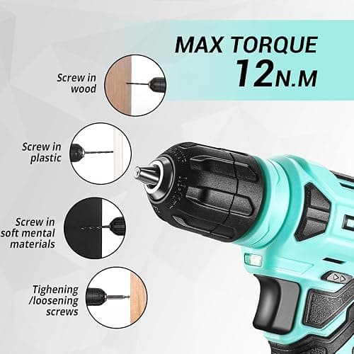 DEKOPRO 8V Cordless Drill Set: 126 Piece Tool Kit with Drill, Home Tool Set for Women, Turquoise thumbnail 5