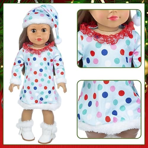 ZITA ELEMENT 2 Sets 18 Inch Girl Doll Christmas Clothes Outfits with Shoes and Christmas Accessories - 18 Inch Christmas Doll Clothes Dress Boots Hat Scarf Hairclips Bag thumbnail 5