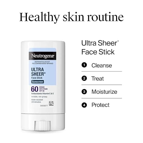 Neutrogena Ultra Sheer Stick Sunscreen for Face SPF 60, Invisible Finish, Broad Spectrum UVA/UVB Sun Protection - Vitamin C & E, Non Greasy, Fragrance Free, Water Resistant 80 Min, Travel Size, .47 oz thumbnail 8
