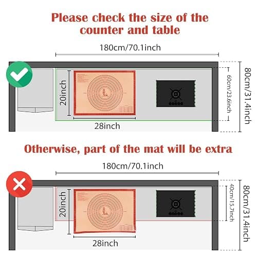 Non-slip Pastry Mat Extra Large with Measurements 28''By 20'' for Silicone Baking/ Counter Mat, Dough Rolling Mat,Oven Liner,Fondant/Pie Crust Mat By Folksy Super Kitchen Red - 28"L x 20"W thumbnail 6
