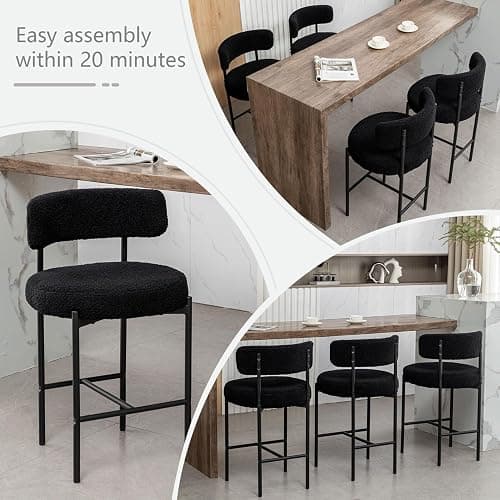 Canxkun Boucle Bar Stools Set of 2, 24" Modern Counter Stools with Backs, Black Upholstered Barstools for Kitchen Island, Bar, Cafe thumbnail 5