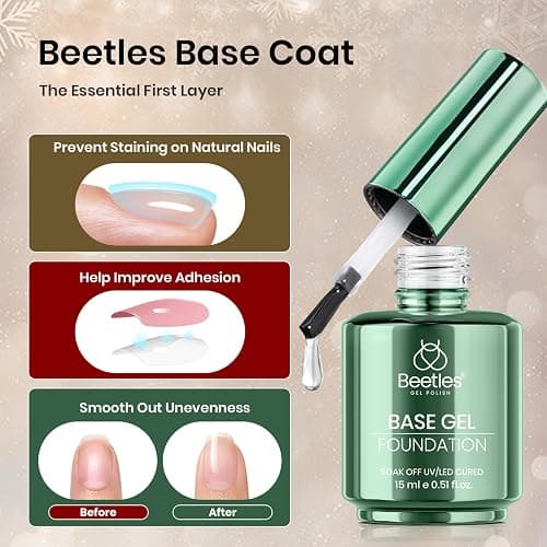 Beetles No Wipe Gel Top Coat and Base Coat Set - Christmas Limited, 2 Pcs 15ml Top Coat Nail Polish & Gel Base Shine Finish Long Lasting, Soak Off LED Lamp Nail Art Design Manicure Gifts for Women thumbnail 3