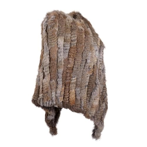 BOONJOVIA Women's Genuine Natural Rabbit Fur Knitted Pullover Poncho Lady Luxury Shawl Wedding Party Cape Wraps thumbnail 2