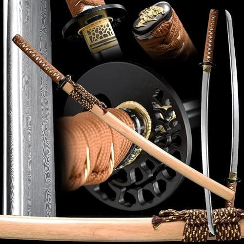 Handmade Katana,Japanese Samurai Sword Katana,1040/1060/1095 Damascus Steel,T10 High Carbon Steel Clay Tempered,Full Tang thumbnail 2