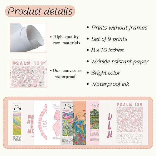 Msvenors Pink Christian Posters Wall Art Set of 9, Bible Verse Canvas Wall Decor Religious Jesus Pictures Scripture Bundle Girls Room Prints Bow Artwork Trendy Preppy Painting Decor 8x10 Inch Unframed thumbnail 6