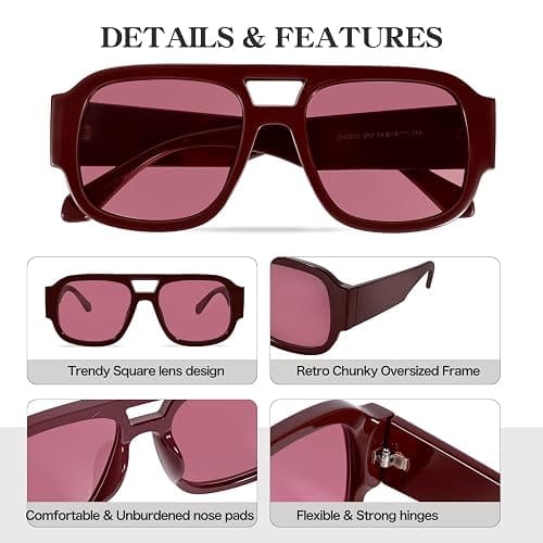 milramtob Oversized Square Aviator Sunglasses for Women Men Retro 70s Glasses Chunky Sun Shades Cute thumbnail 3