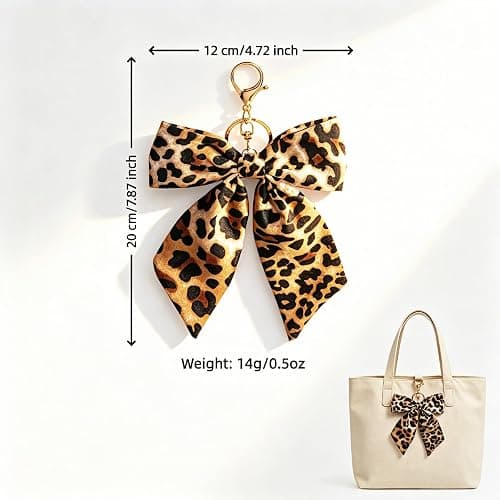 SAYUANVA Leopard Print Bow Keychain, Fabric Ribbon Bag Charm Pendant with Gold Lobster Clasp, Retro Style, 4.72 x 7.87 Inch, for Purses, Bags and Car Keys thumbnail 5
