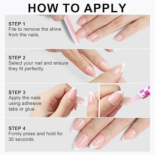 French Almond Gel Press On Nails Short 16 Sizes Fake Nails Glossy 32pcs, Nail Glue Included thumbnail 6