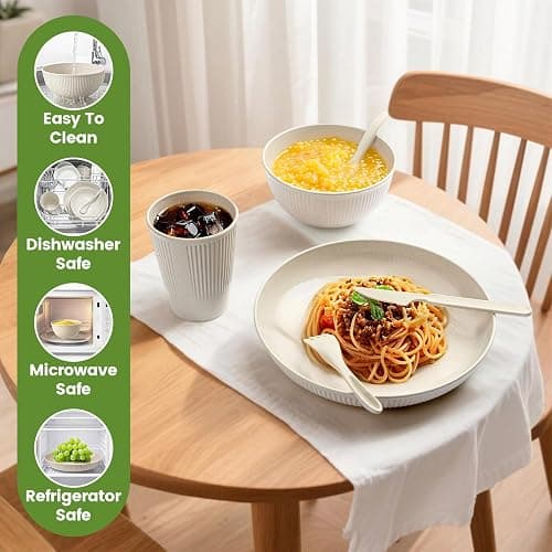 36-Piece Reusable Wheat Straw Dinnerware Sets for 6, Farielyn-X Unbreakable Reusable Set Kitchen Cups, Plates, Bowls Sets & Cultery Dishwasher Microwave Safe - Patio, Outdoors, RV, Camping Dishes thumbnail 5
