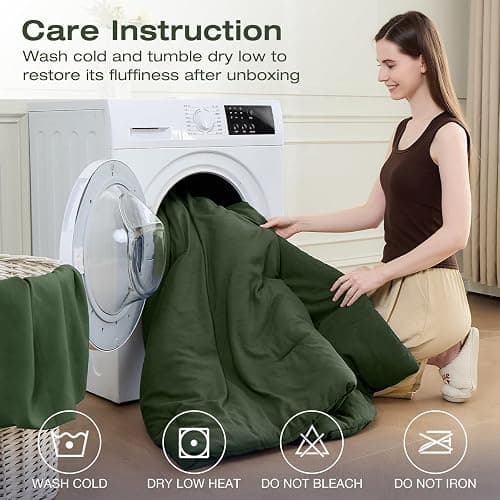 Sasttie Queen Comforter Set 7-Piece Dark Green, Pre-Washed Bed in a Bag | Soft & Breathable, All-Season Bedding Set with Comforter, Sheets, Pillowcases & Pillow Shams, OEKO-TEX, Down Alternative thumbnail 9