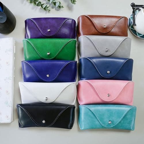 LogHog Portable Leather Glasses Case,Flexible Sunglasses Pouch Slim Case for Women Men Horizontal Eyeglass Case thumbnail 9