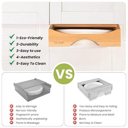 10-inch Paper Plate Dispenser Under Cabinet, Bamboo Paper Plate Holders, Kitchen Counter Vertical Plate Dispensers Holders Countertop Caddy(For 10-inch Plates, Bamboo) thumbnail 5