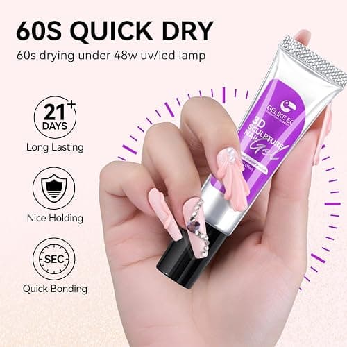 Gelike ec 3D Sculpture Nail Gel - Pink Multifunctional Rhinestone Nail Gel 3D Gel Nail Art for Nail Charms Nail Design Sculpting Nail Decoration Manicure Nail Modeling DIY at home thumbnail 6
