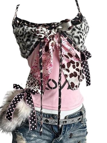 Xiulaiyi Gyaru Scene Clothes Vintage Harajuku Tank Tops Y2k Whimsy Twee Leopard Print Cami Scenecore Camisole - Image 1