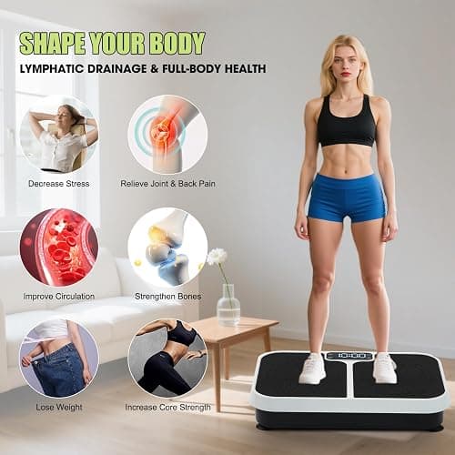 Homesy Vibration Plate Exercise Machine, Vibrating Plate for Lymphatic Drainage, Full Body Shaking Workout Fitness Platform Board, Sport Gym Equipment for Weight Loss Fat Burner thumbnail 7