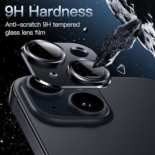 JETech Camera Lens Protector for iPhone 15/15 Plus, Midnight, 1-Pack | Full-Coverage 9H Tempered Glass, Matte Metal Finish, Case-Friendly, HD Clear thumbnail 4
