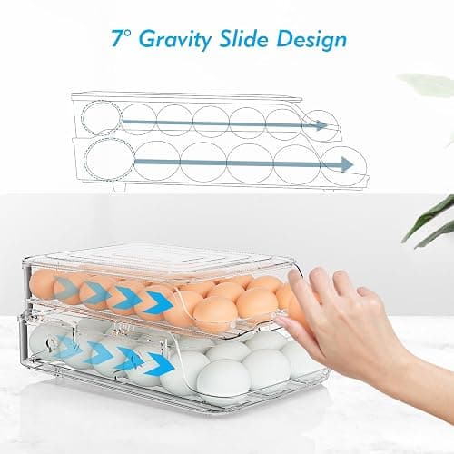 GleeNflux Egg Holder for Fridge, Foldable Automatic Rolling Egg Container for Refrigerator, Stackable Large-Capacity Egg Organizer Tray, Durable Clear Plastic Dispenser (3 dozens) thumbnail 4