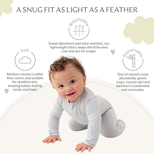 Bamboo Little Soft Baby Footie Pajamas, Baby Clothes, Newborn Sleepers, 95% Viscose and 5% Spandex, 0-24 Months - Cashmere Blue - 12-18 Months thumbnail 3