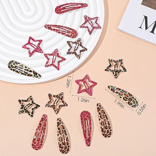 Shimmeroo 16PCS Snap Hair Clips Metal Leopard-Print Hairpin Star Water Drop | Hair Barrettes for Y2k 2000s Side Clip Decoration Accessories for Women,Pink Brown thumbnail 2