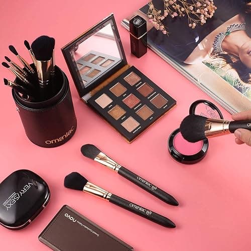 OMANIAC Professional Makeup Brushes Set (12Pcs), Pearl Flash Handles, Comfortable to Hold and Easy to Use. Black Travel Make up Brushes Set with Case thumbnail 7