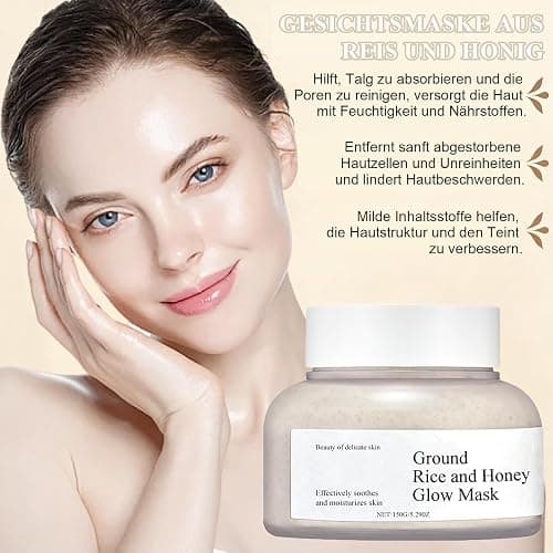 Rice Beauty Mask,Gesichtsmaske Reis & Honig, Nährende Maske Beauty, Reis Clay Mask deckt die Hautpflege ab, zum Reparieren Sie die Hautbarriere,Feuchtigkeitsspendend,Straffende Haut,Für Alle Hauttypen thumbnail 2