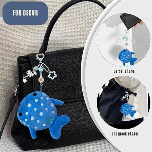 Whale Shark Coin Purse Keychain,Cute Plush Change Purse with Zipper Keychain,Kawaii Handmade Coin Pouches for Women thumbnail 3
