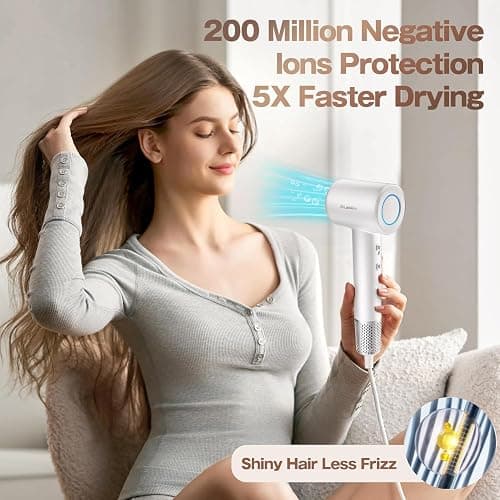 Labiim Hair Dryer, High-Speed Ionic Low Noise Blow Dryer with Brushless Motor for Fast Drying, Thermo-Control Quiet Compact Hair Blow Dryer, Hairdryer with 1 Nozzle Attachments for Home Salon Travel thumbnail 3
