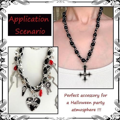 Giata11 Pcs Large Gothic Style Black Cross Skull Tombstone Heart Pendants Goth Halloween Charms for Jewelry Pendants Making DIY Craft Supplies thumbnail 3