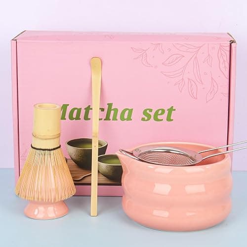 Set of 5 Matcha Tea Set with Whisk and Bowl, Matcha Kit for Ceremony Ceramic Matcha Bowl Gift for Tea Lovers(Pink) thumbnail 5