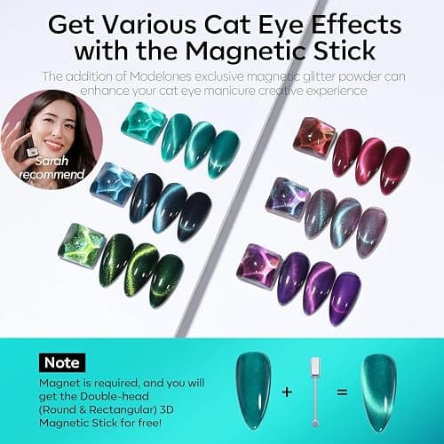 modelones Cat Eye Gel Nail Polish, 6 Colors Christmas Glitter Red Green Purple Blue Gel Polish Set with Magnet Sparkle Galaxy Series Nail Gel Polish Kit Soak Off Led Nail Art Manicure Salon DIY Gifts thumbnail 2