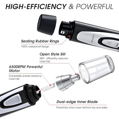 Ear and Nose Hair Trimmer Clipper - 2025 Professional Painless Eyebrow & Facial Hair Trimmer for Men Women, Battery-Operated Trimmer with IPX7 Waterproof, Dual Edge Blades for Easy Cleansing Black thumbnail 4