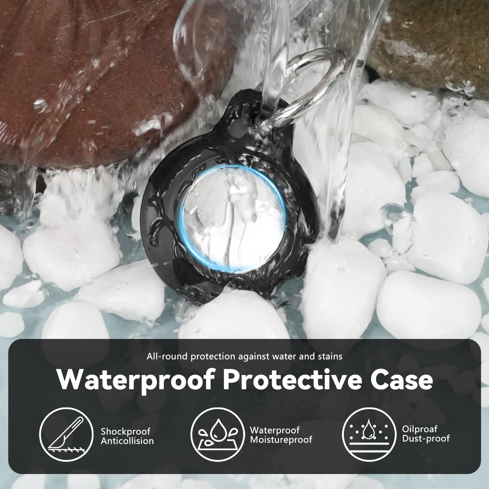 Inesore 4 Pack IPX8 Waterproof for Airtag Holder, Compatible with Apple Air Tags Keychain (with Lock),Anti-Scratch and Shock Case for Dog,Car Key,Luggage-Black*4 - Black-4 thumbnail 3