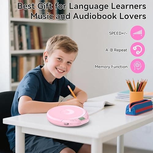 Gueray Portable CD Player with Earphones,CD Discman for Car Home with Anti-Skip Shockproof Protection,Personal CD Music Player with LCD Display Support PROG Memory Function thumbnail 8