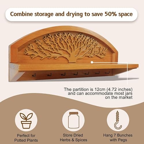 Tnstbiee Hanging Herb Drying Rack - Artistic Life Tree Design. Space-Saving Kitchen Flower Dried Grass Display,Holds 7 Bouquets. For Witches & Gardeners Gifts for Crafters, Wall Art Décor thumbnail 4