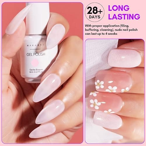Makartt Gel Nail Polish Set, 6PCS 8ml Natural Nude Jelly Pink Milky White Soak Off UV/LED Gel for DIY Manicure & Nail Art Designs, Home & Salon Use thumbnail 5