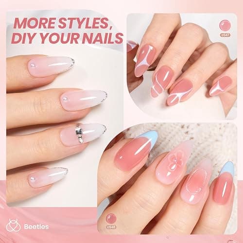 beetles Gel Polish Whispers of Love Jelly Gel Nail Polish Set - 6 Colors Milky White Nude Pink Neutral Sheer Translucent Soak Off UV Gel Nail Kit, Nail Concealer for Salon DIY Manicure Gift for Women thumbnail 3