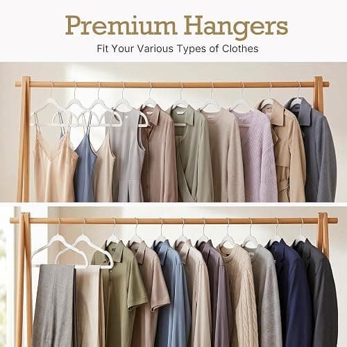 HOUSE DAY White Velvet Hangers 60 Pack, Non Slip Clothes Felt Hanger Heavy Duty for Coat, Premium Slim Space Saving Suit Hangers for Closet Organizer, 360° Rotating Silver Hook thumbnail 8