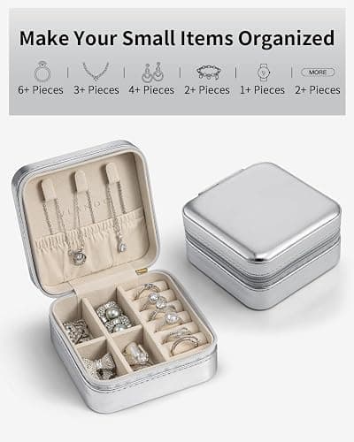 Vlando Small Travel Jewelry Box Organizer - Girls Women Gift Rings Earrings Necklaces Jewelry Storage Display Case - Silver thumbnail 5