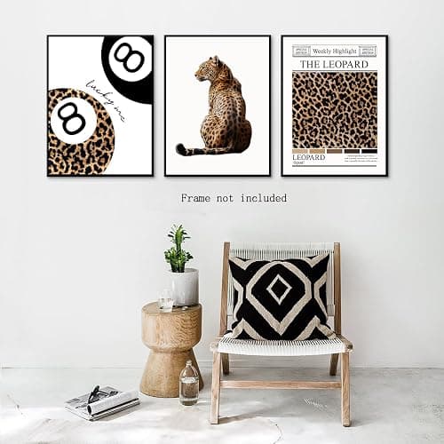 3 pcs Trendy Leopard Canvas Wall Art Funky Lucky 8 Ball painting picture Stylish Female Aesthetic wall decor Preppy Cheetah poster print Artwork for Girly Bedroom Apartment Dorm 12x16in Unframed thumbnail 9