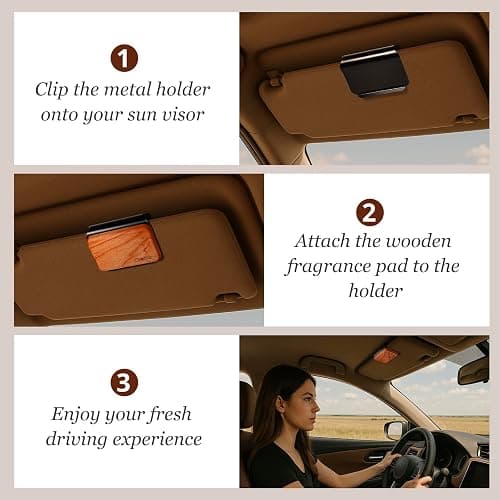 Car Air Freshener - Wood Air Freshener - Car Odor Eliminator for Visor Clip-Variety Scent Refill, Vehicle Scent Diffuser for Cabin, Truck & SUV - Pack of 3 (Teak-Amber-Cabana)-CLIP INCLUDED thumbnail 3