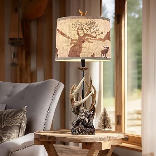 HUITICO Rustic Deer Antler Table Lamp for Living Room End Tables Farmhouse Cabin Lamps with USB A + C Charging Ports 28" Tall Western Country Bedroom Lamps for Nightstand, Single, Bulb Not Included thumbnail 4